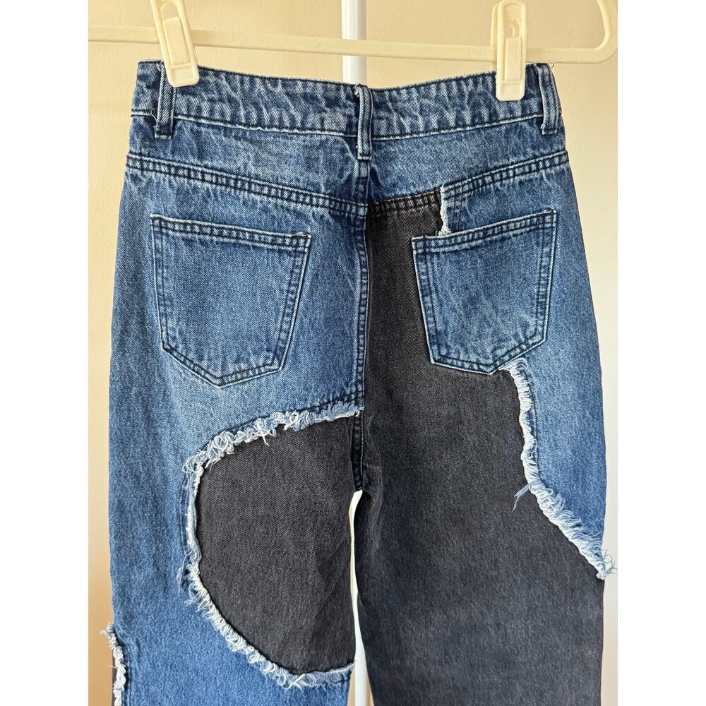 Cider 2 Tone Y2k Patchwork Black & Dark Wash Denim Jeans - XS Grunge Streetwear - Picture 6 of 6